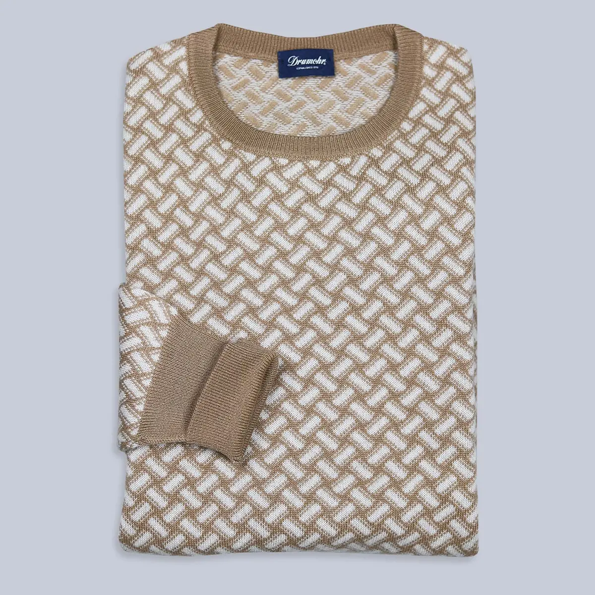 Beige White Pure Cashmere Crewneck Sweater 1