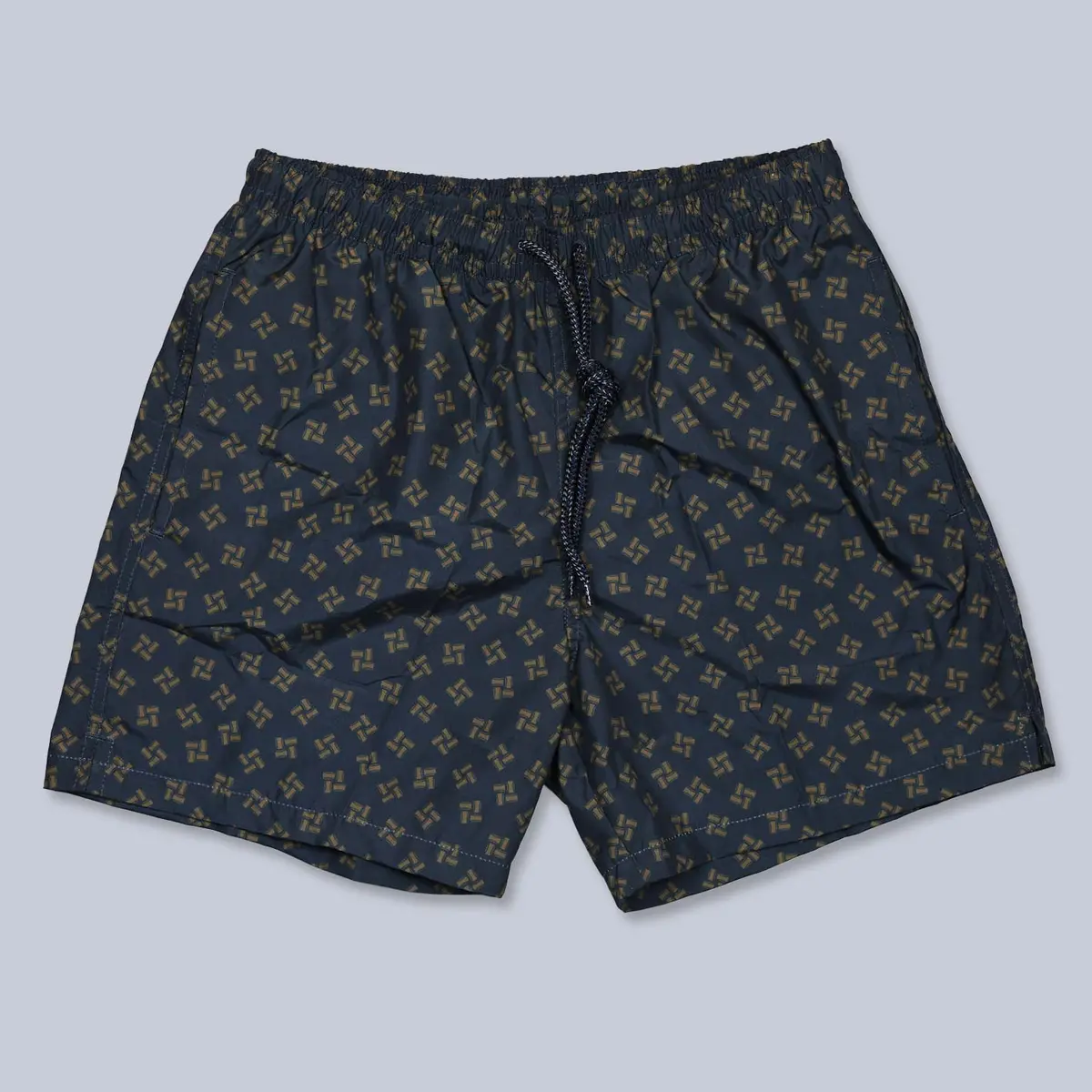 Navy Brown Printed Swim Shorts 1
