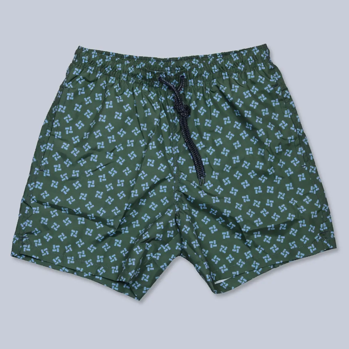 Green Blue Printed Swim Shorts 1