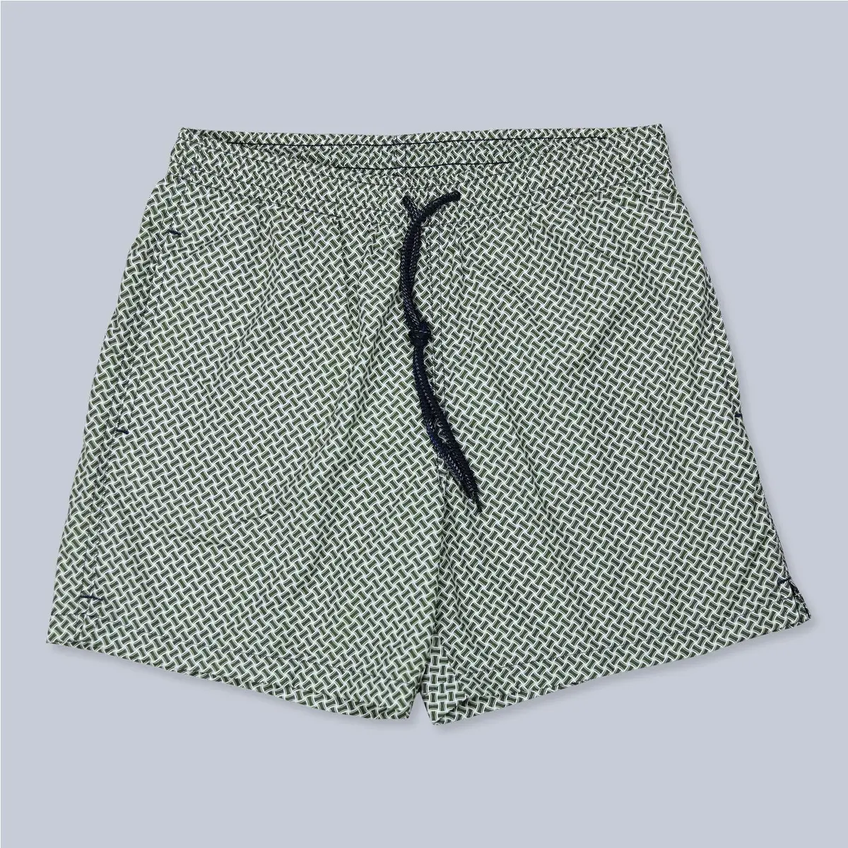 Green White Printed Swim Shorts 1