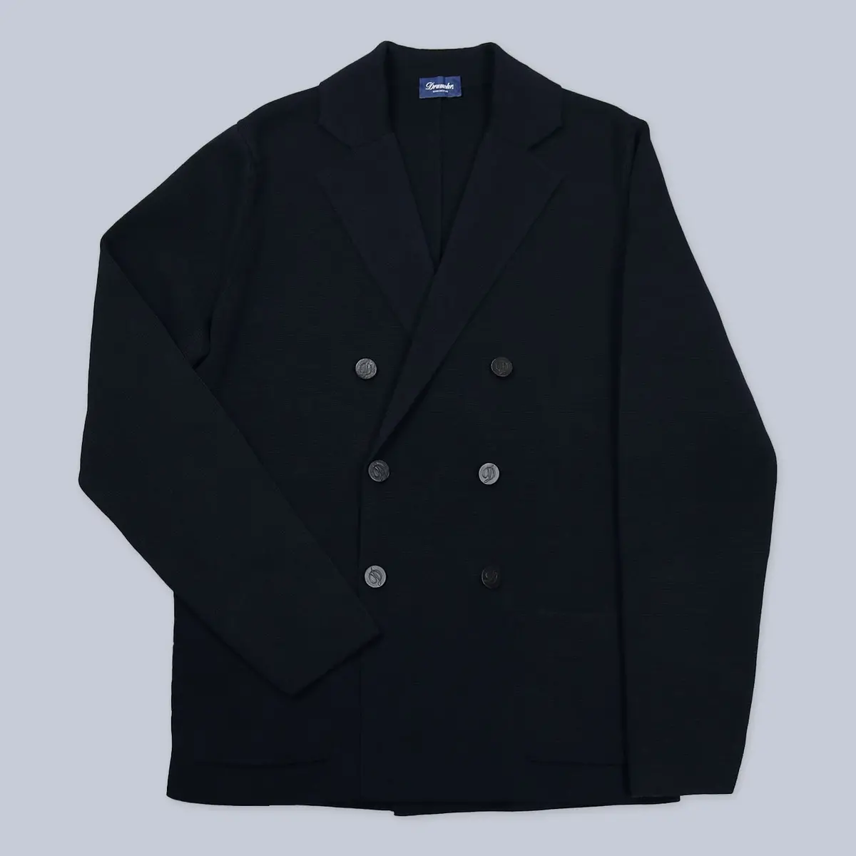 Navy Cotton Double Breasted Cardigan Blazer 1