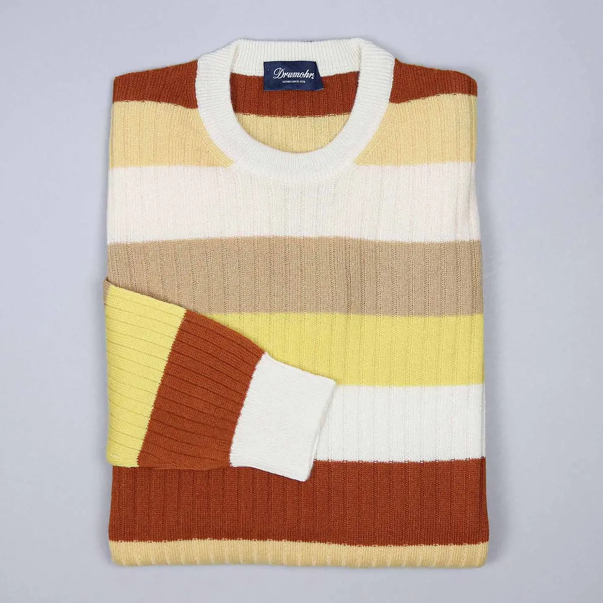 Rust Beige Yellow White Cashmere Crewneck Sweater 1