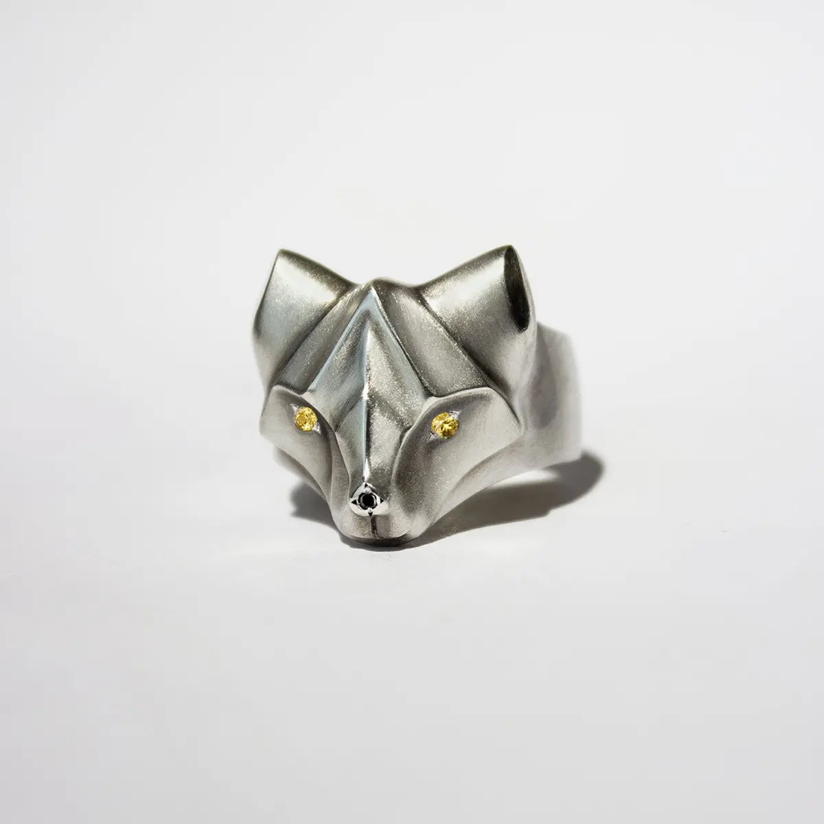 Fiery Fox Ring With Yellow Eyes & Black Diamond Nose 3