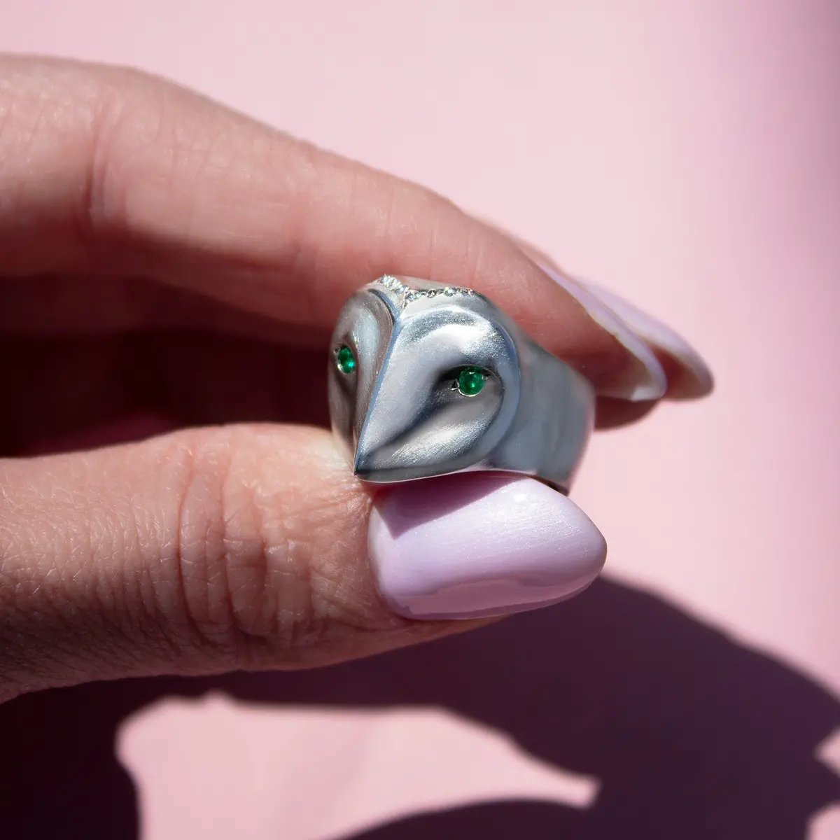 Barn Owl Ring With A Diamond Crown 1