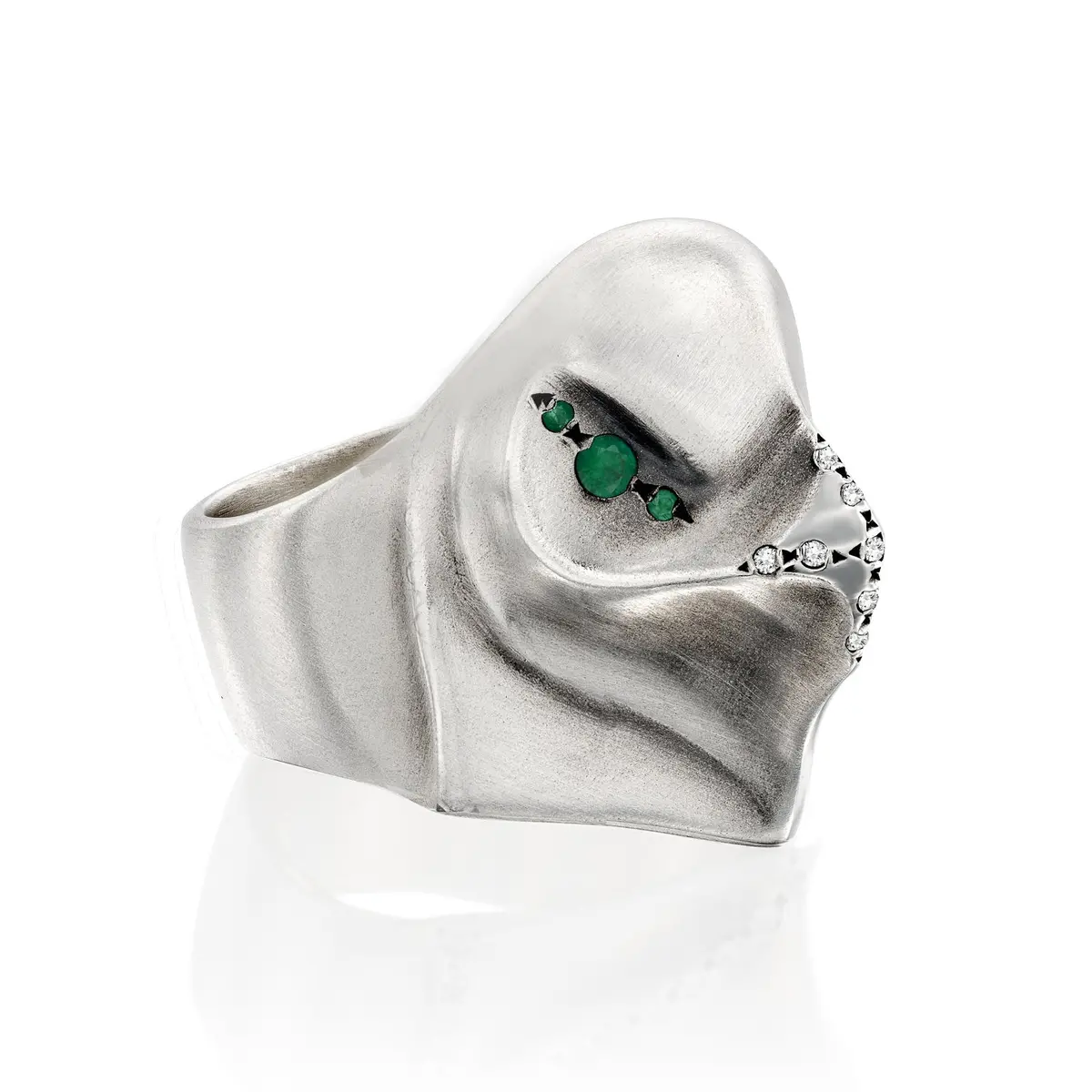 Eagle Ring With Emerald Eyes & White Diamond Beak 1