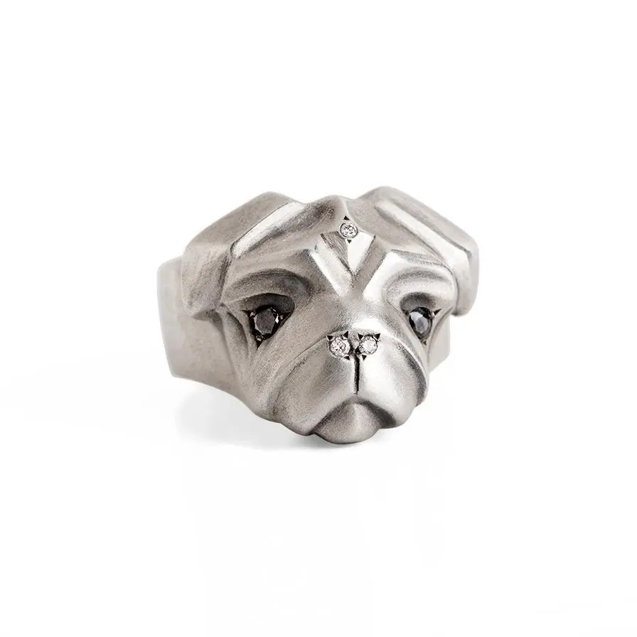 Pug Ring With Black & White Diamonds 1