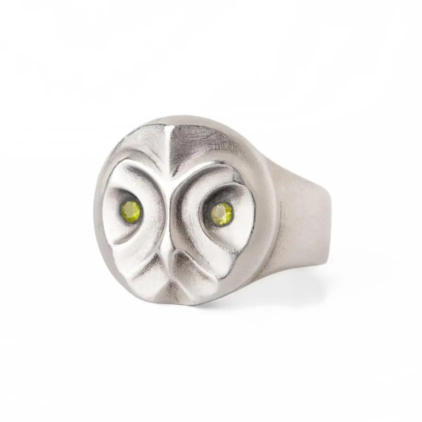 Great Grey Owl Ring With Yellow Sapphires 1