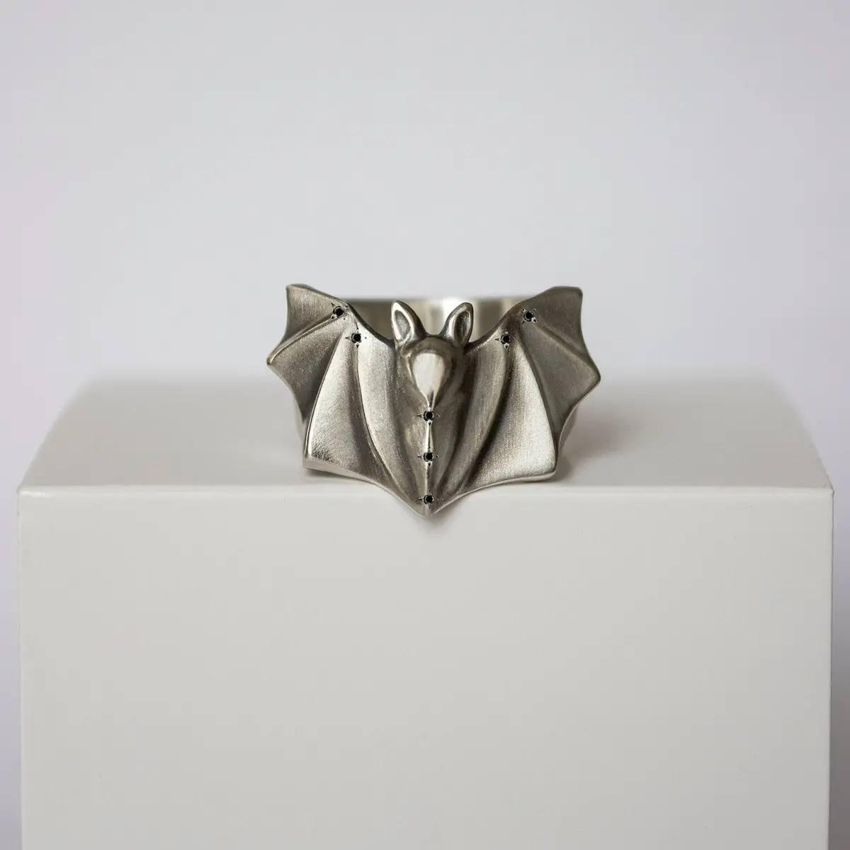 Silver Bat Ring With Black Diamonds 1