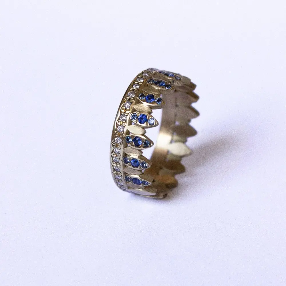 Leaf Crown Ring With Sapphires & Diamonds 1