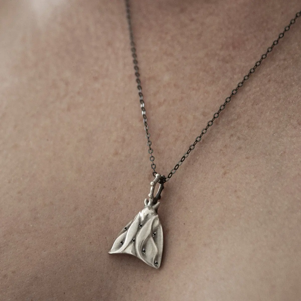 Moth Necklace With Black Diamonds 1