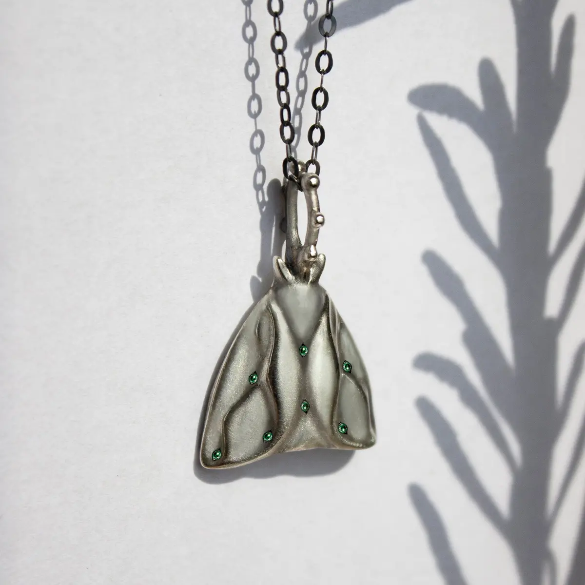 Moth Necklace With Emeralds 1