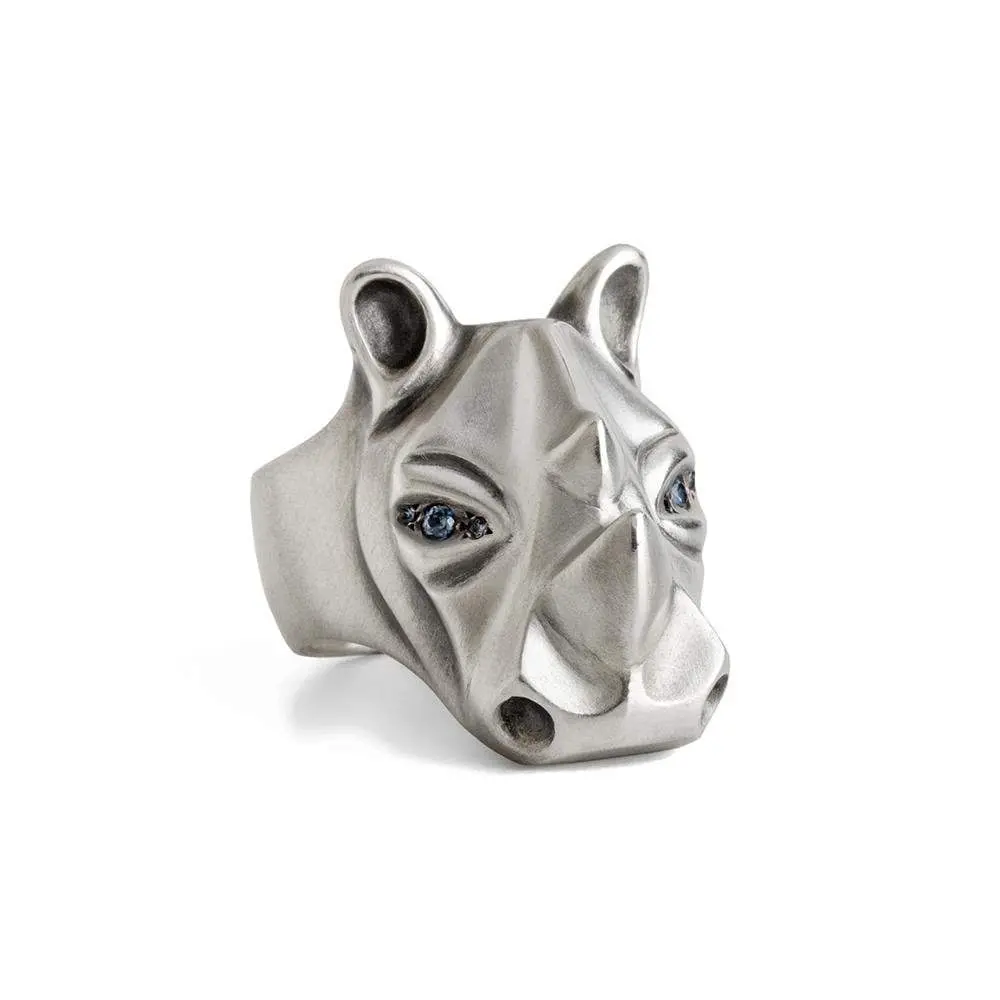 Rhino Ring With Light Blue Sapphire Eyes 1