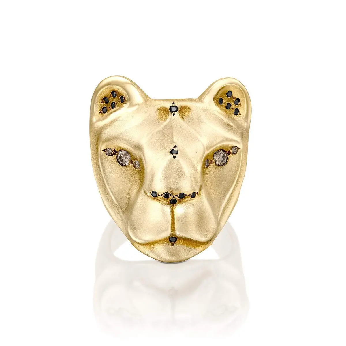 14K Gold Lioness Ring, With Majestic Black & Champagne Diamonds 1