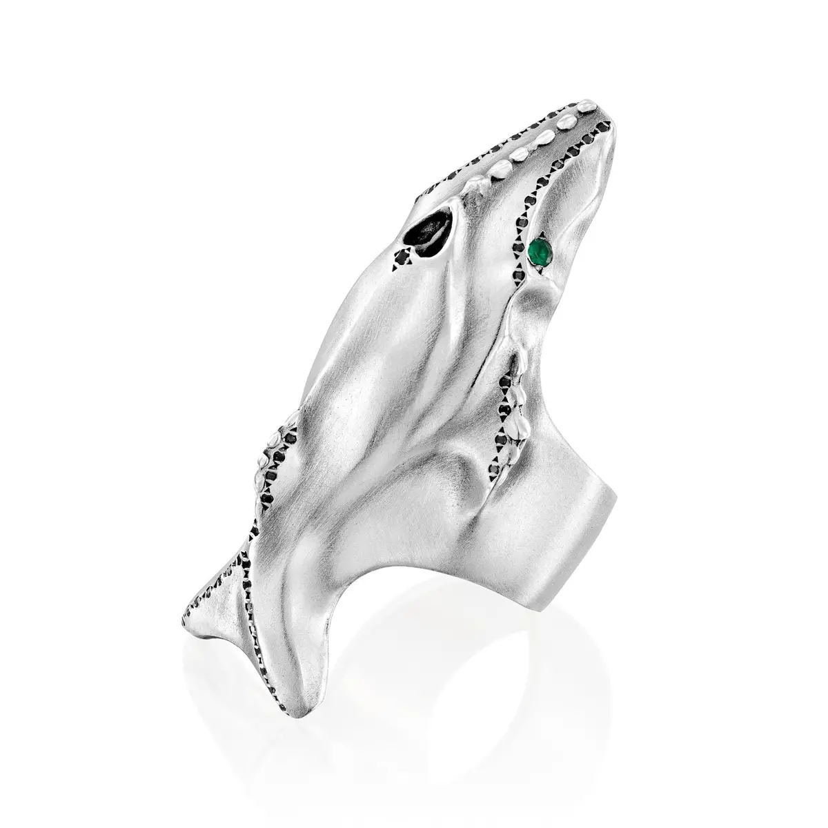 Baroque Whale Ring With Green And Black Setting 1