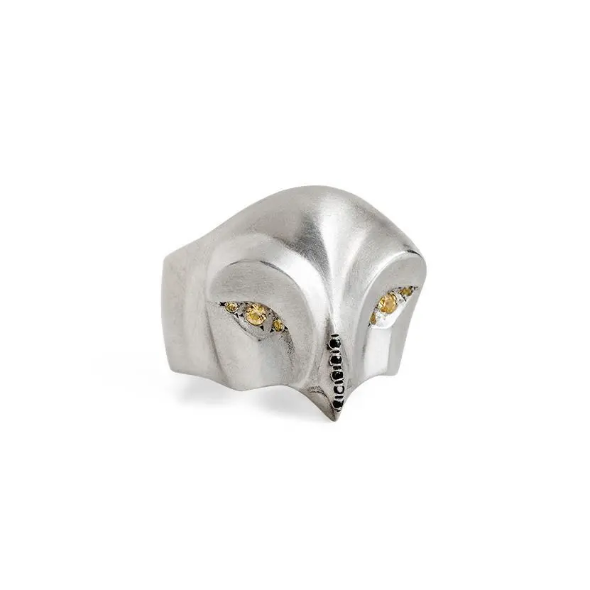 Snowy Owl Ring With Yellow Sapphire Eyes And Black Beak 1