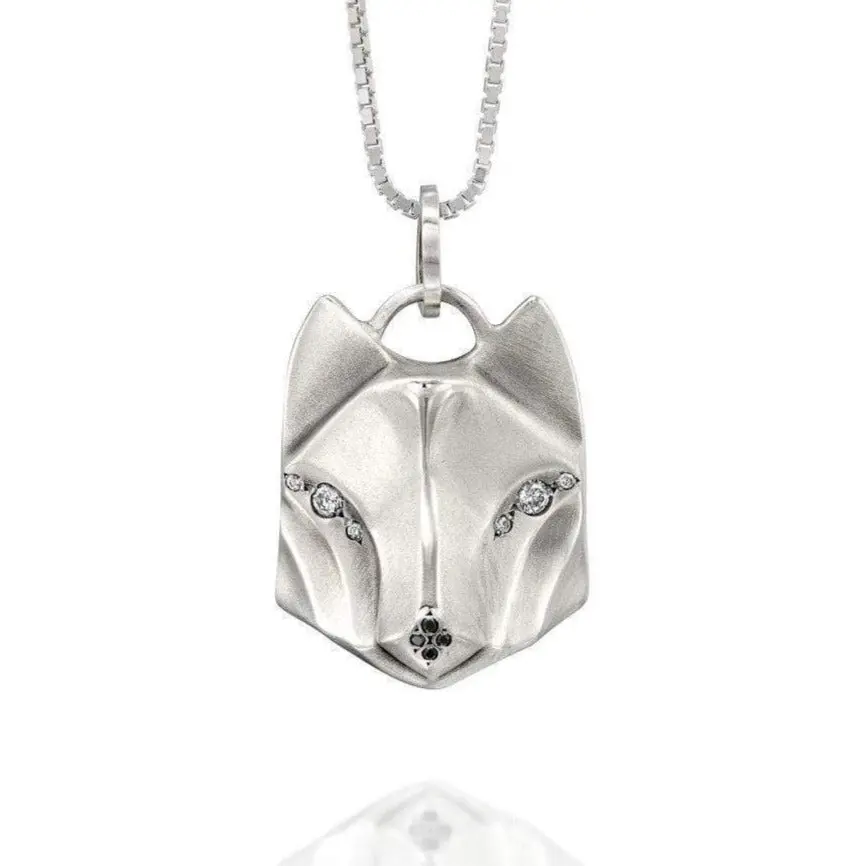 White Diamond Wolf Necklace 1