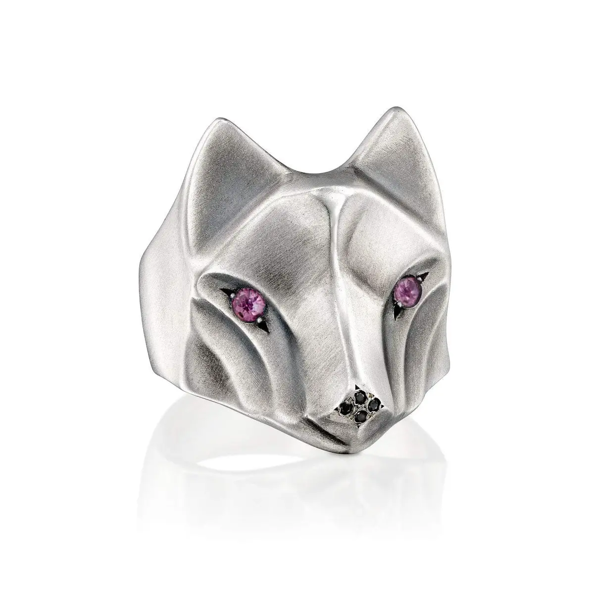 Wolf Ring With Pink Tourmaline Eyes 1