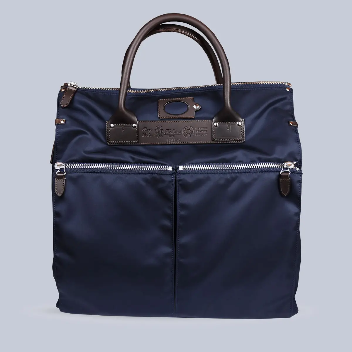Navy Canvas Leather Messenger Bag 1