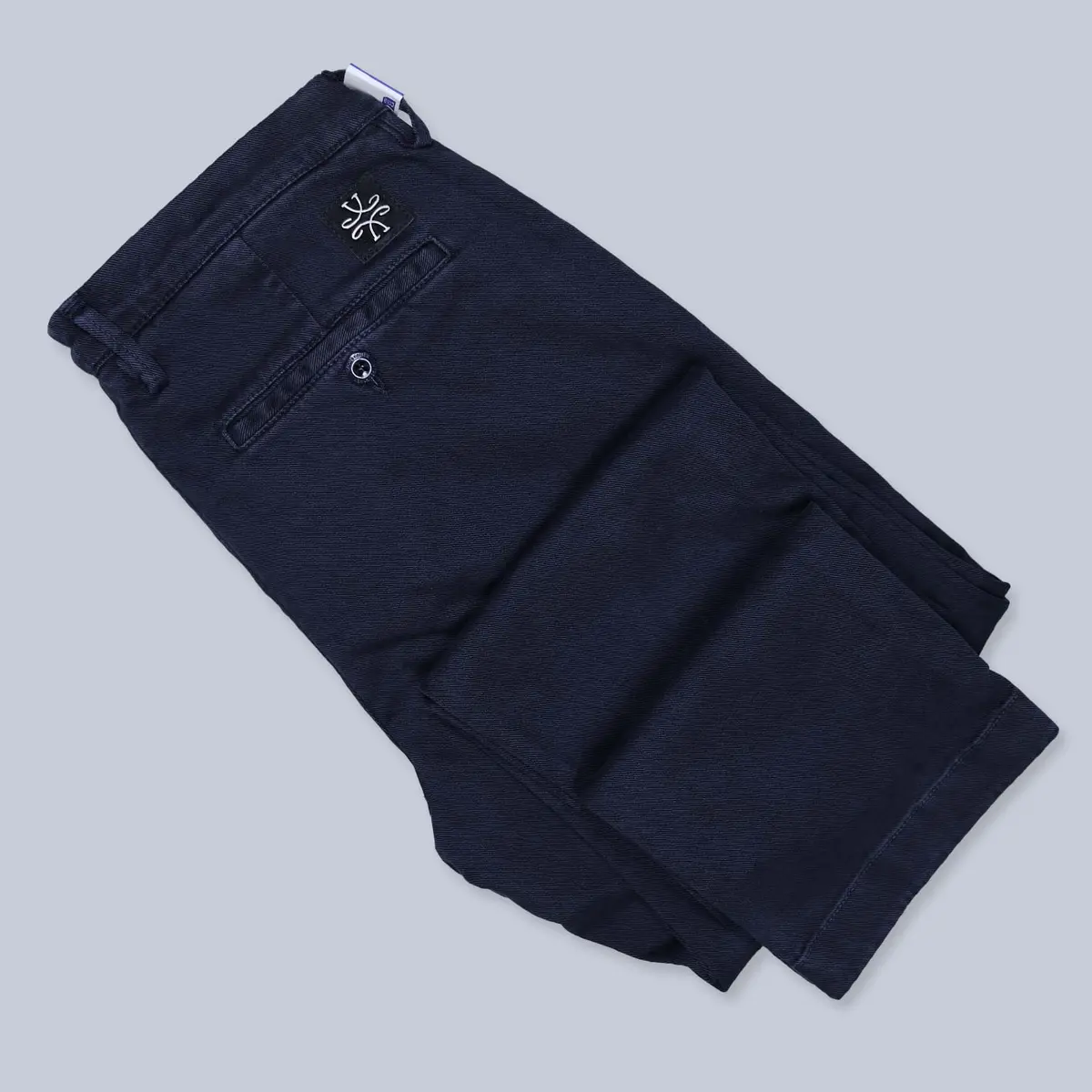 Navy Washed Cotton Lyocell Trousers 1
