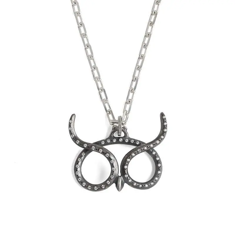 Dark Owl Necklace With White Zircon Setting 1