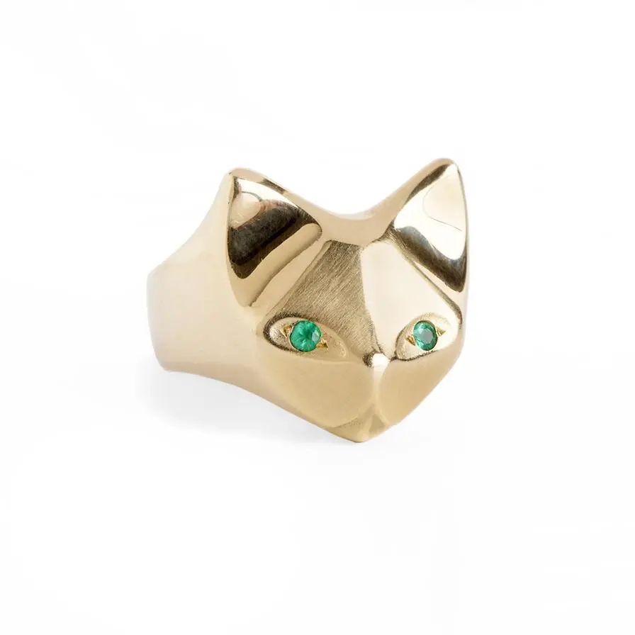 Gold Cat Ring & Emeralds 1