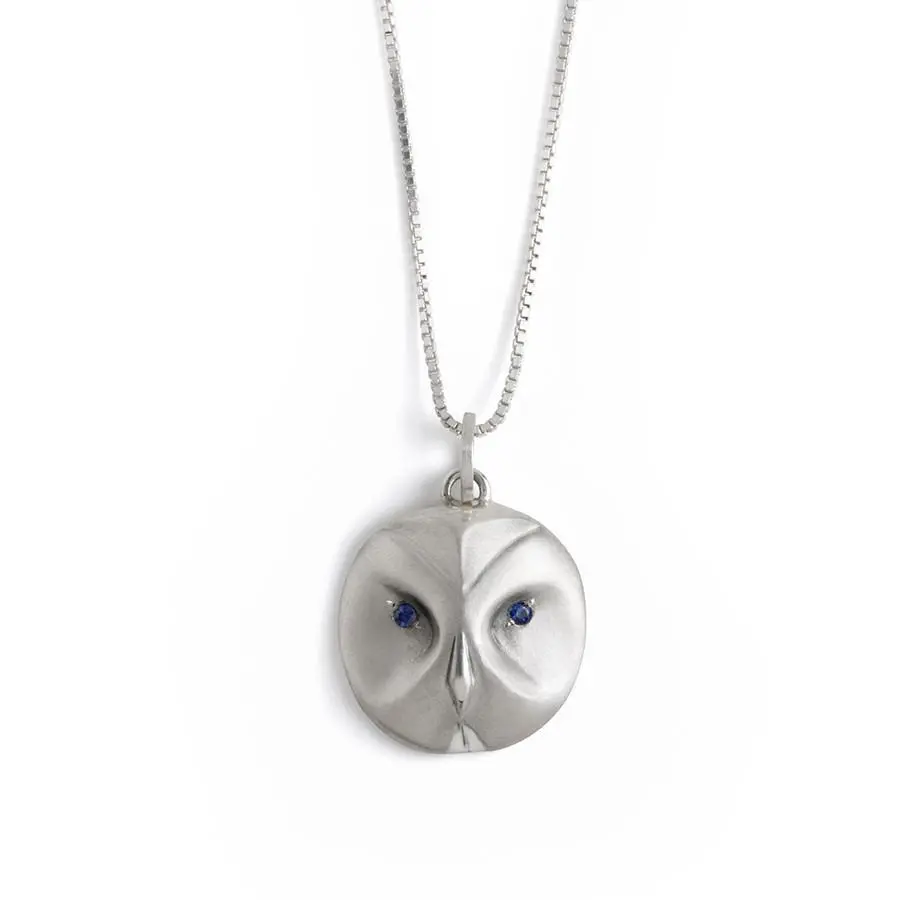 Great Grey Owl Necklace With Sapphire Eyes 1