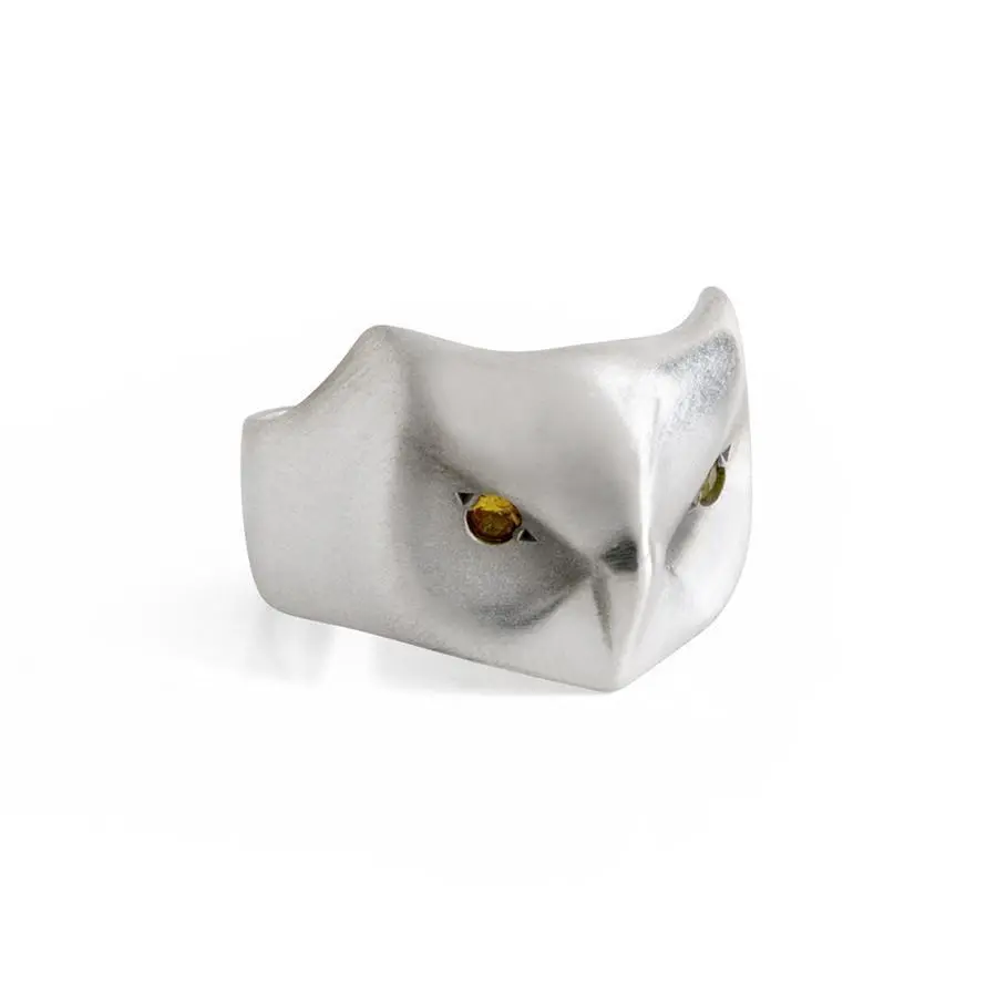 Great Horned Owl Ring, Yellow Sapphire Eyes 1