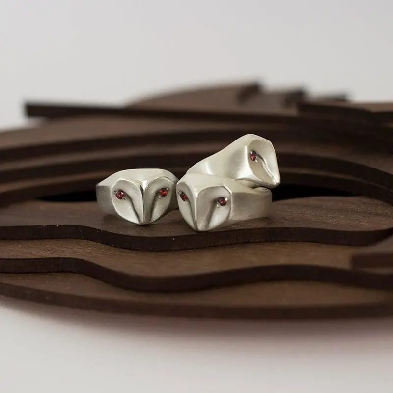 Owl Ring With Garnet Eyes 1