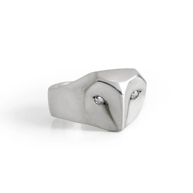 Owl Ring With White Sapphire Eyes 1