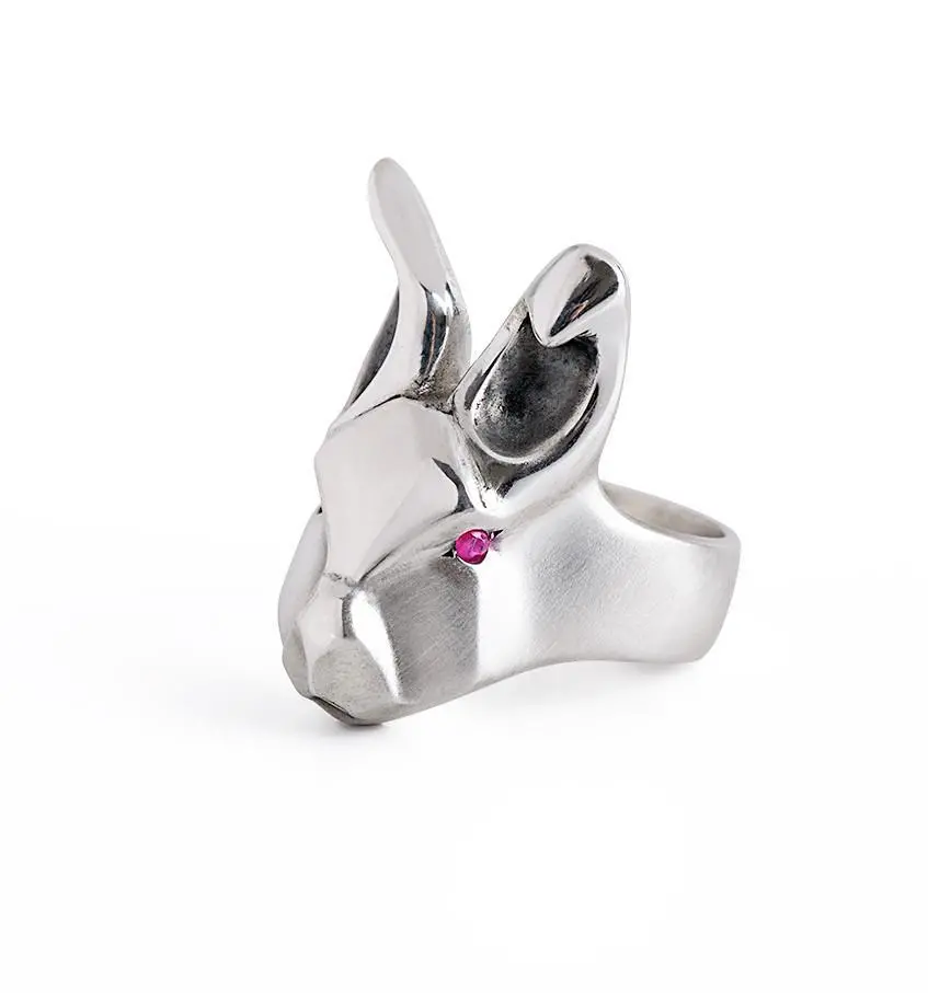 White Rabbit Ring With Ruby Eyes 1