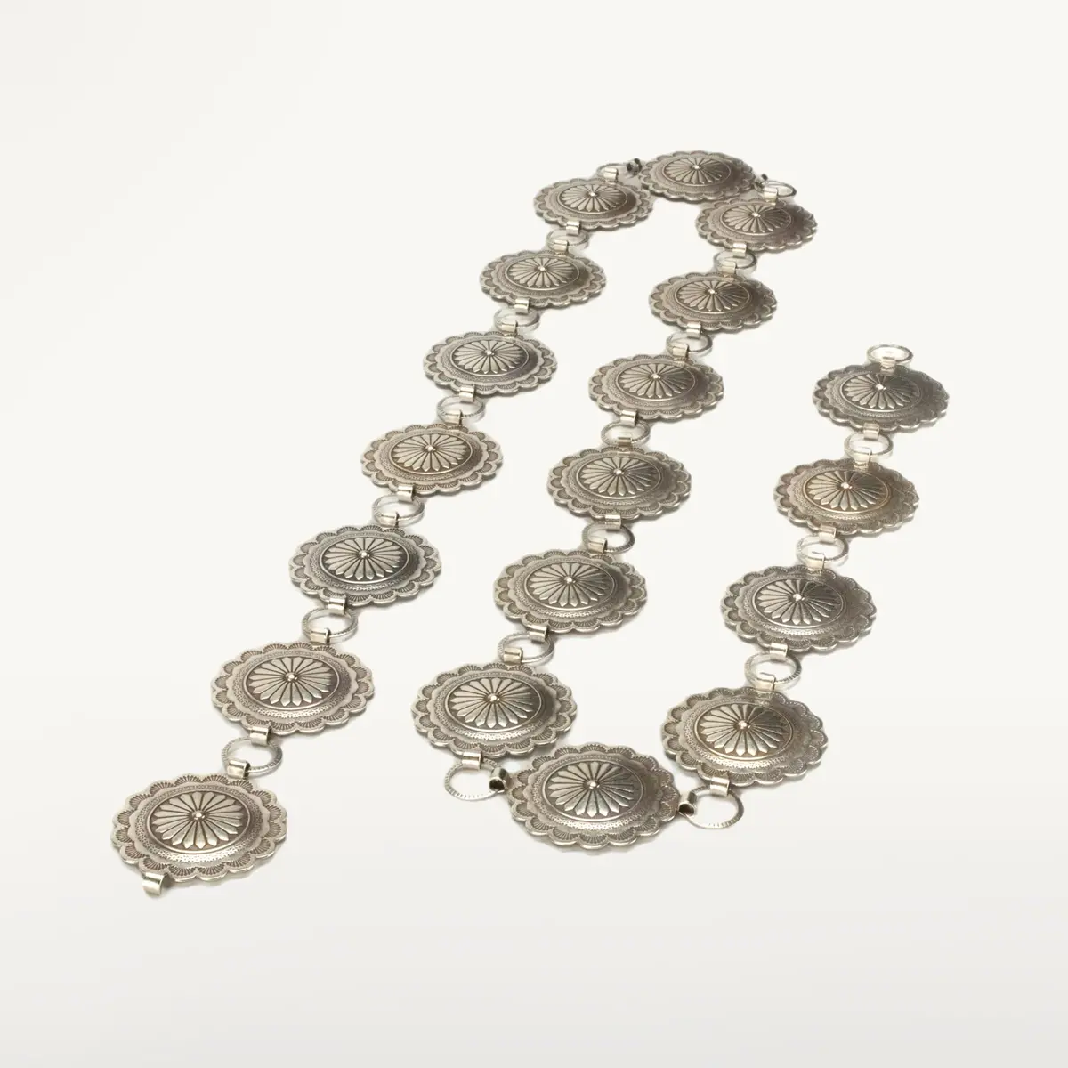 41" Flower Texture Oval Nickel Silver Concho Belt 1