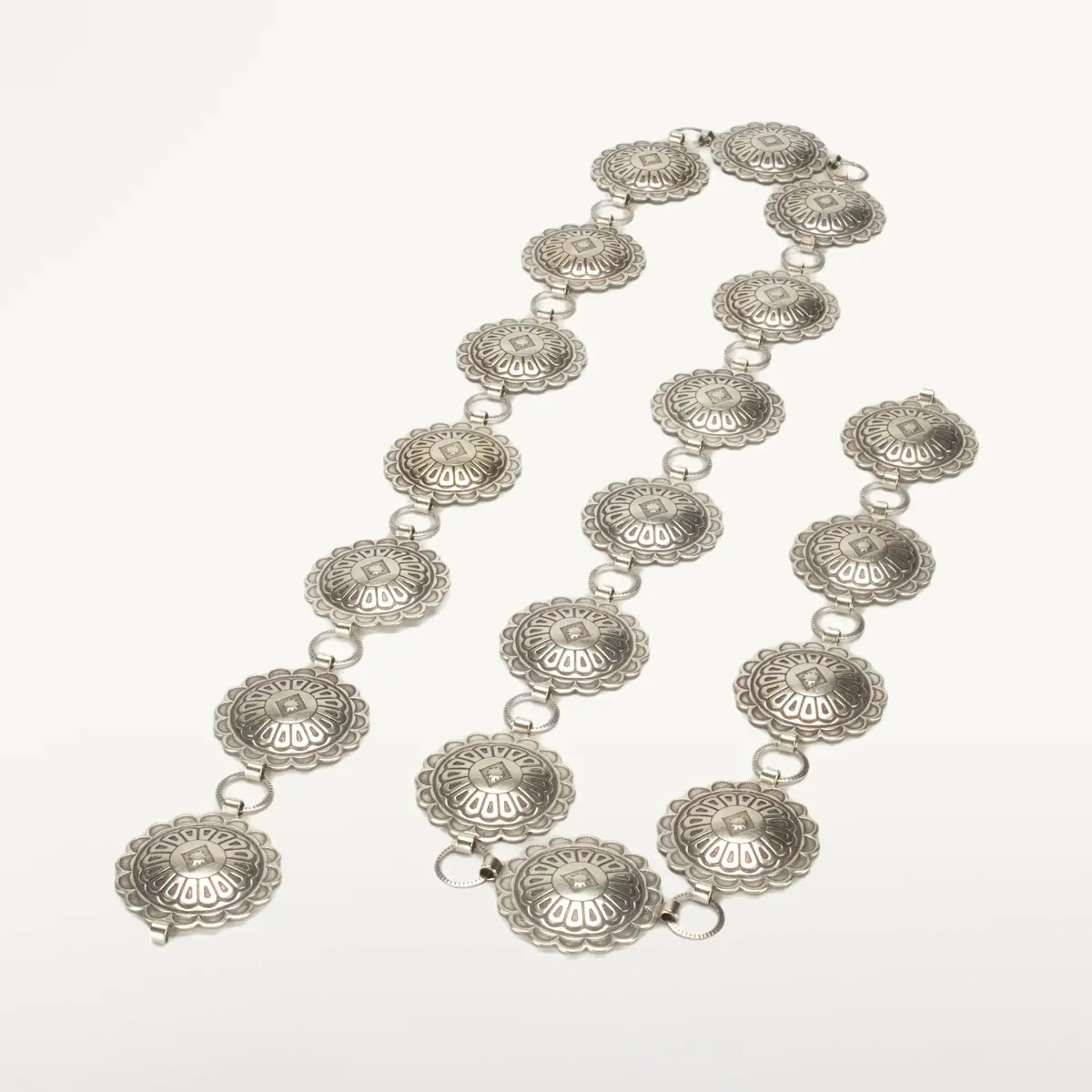 43" Flower Oval Nickel Silver Concho Belt 1