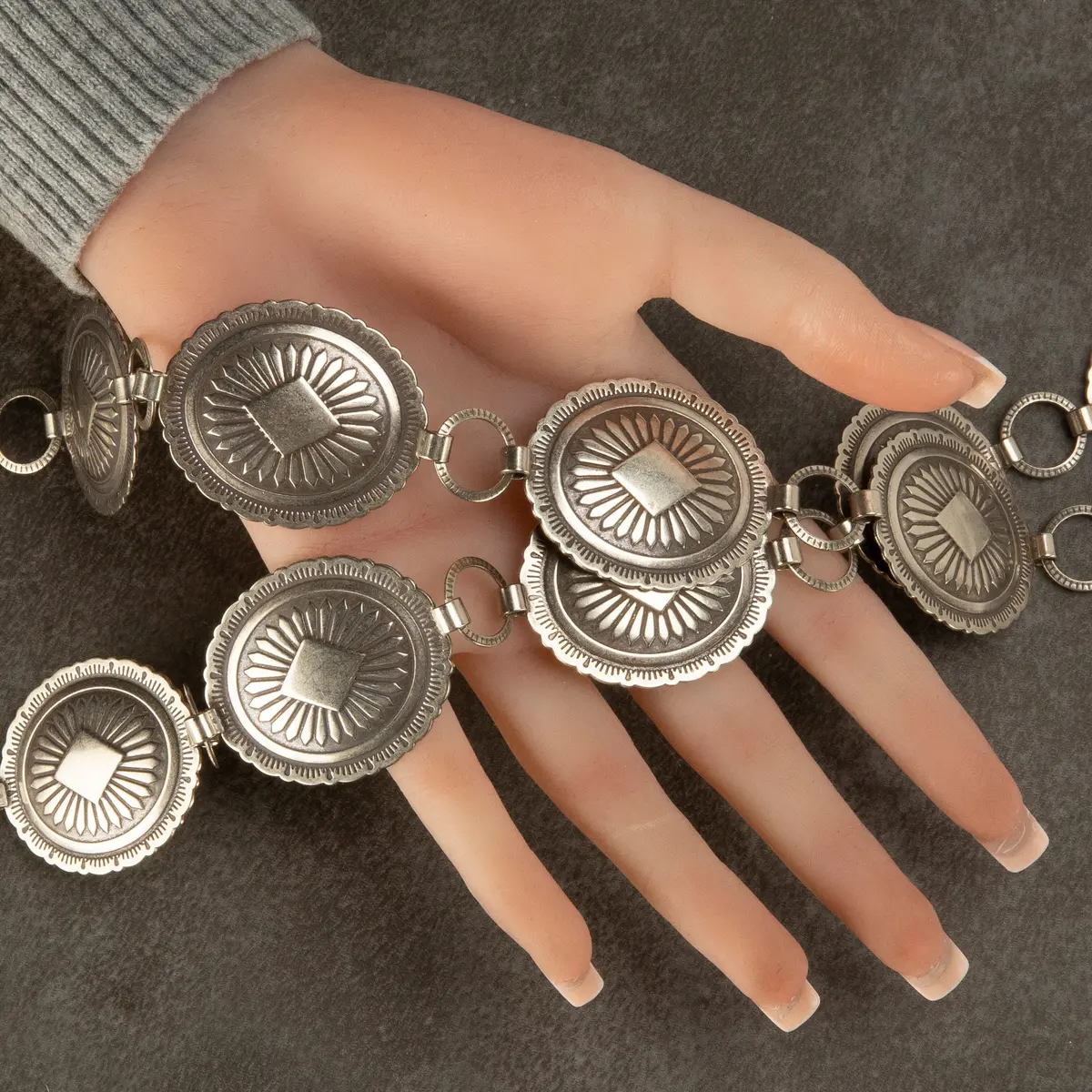 43" Oval Nickel Silver Concho Belt 1