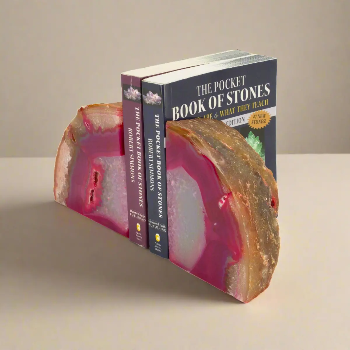 Large Pink Agate Geode Bookend Set 1