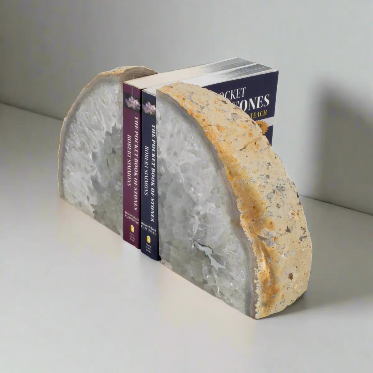 Large Quartz Agate Geode Bookend Set 1