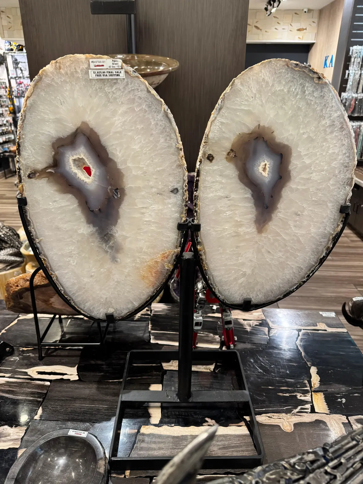Natural Brazilian Agate & Quartz Slice Wings On Custom Stand - 29.5" / 40 Lbs 1
