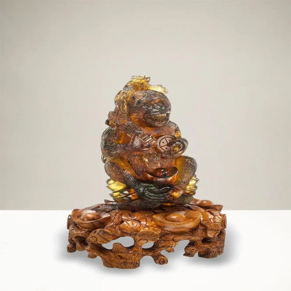 Amb7900.001 - Hand Carved Samora Amber Monkey - Mexico 1