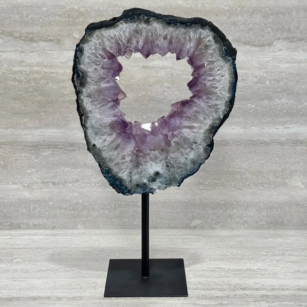 Amethyst Geode Slice Ring From Brazil On Custom Stand- 26" / 24 Lbs 1