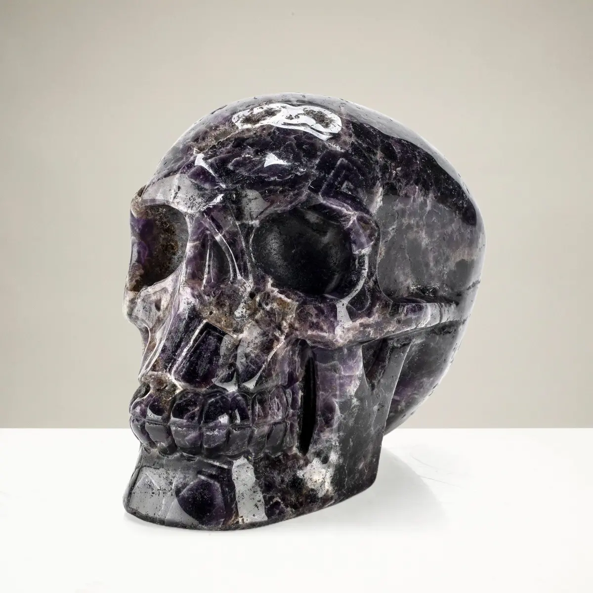 Natural Hand Carved Moroccan Amethyst Skull - 5 In. / 1,460 Grams 1