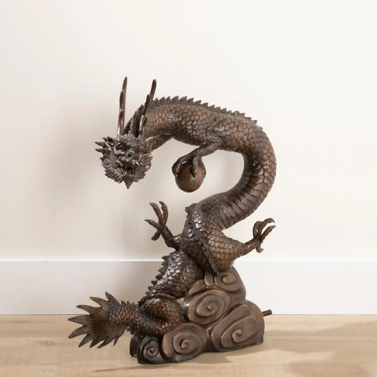 Bronze Dragon With A Ball Sculpture - 24" 1
