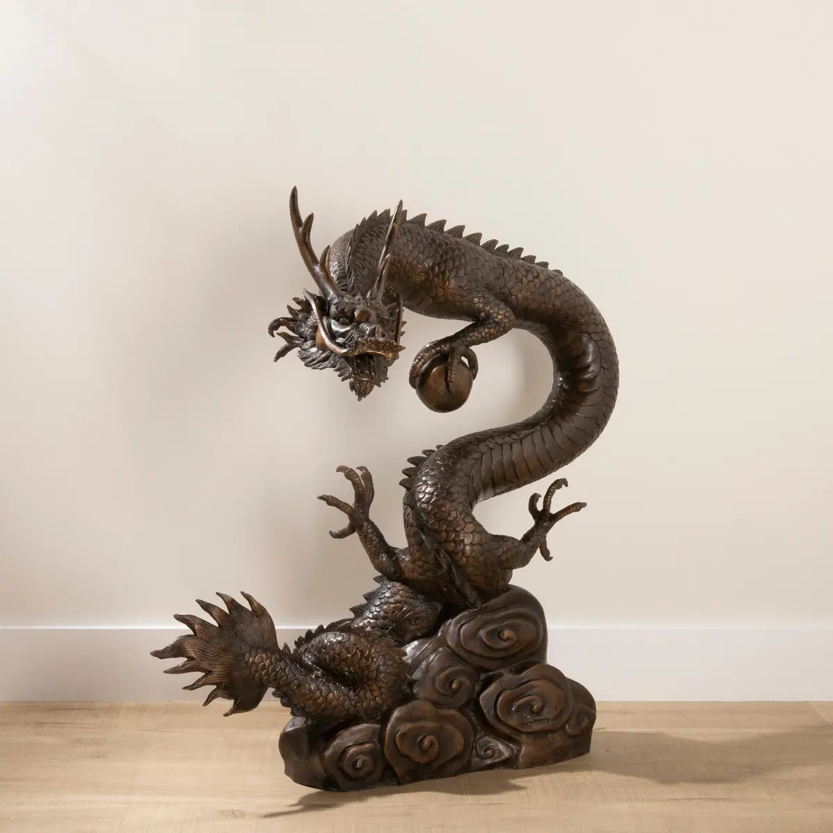 Bronze Dragon With A Ball Sculpture - 37.5" 1