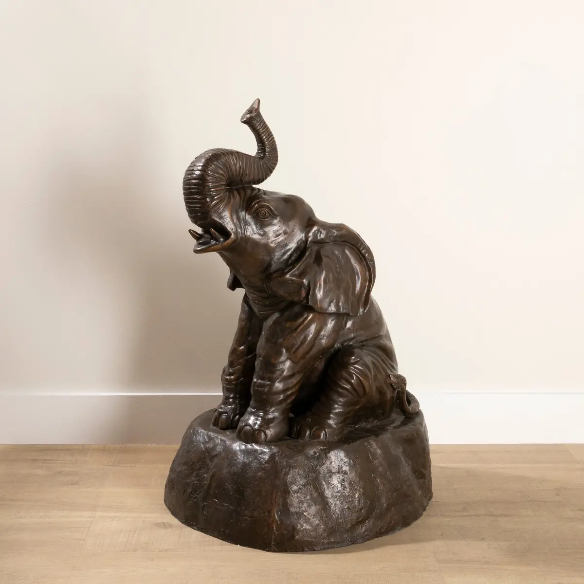 Bronze Seated Elephant Sculpture - 38" 1