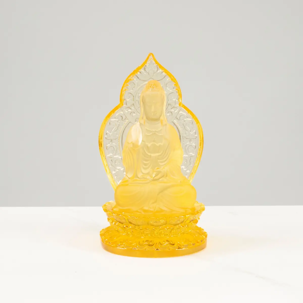 Divine Golden Guan Yin Crystal Carving - A Symbol Of Compassion And Protection 1