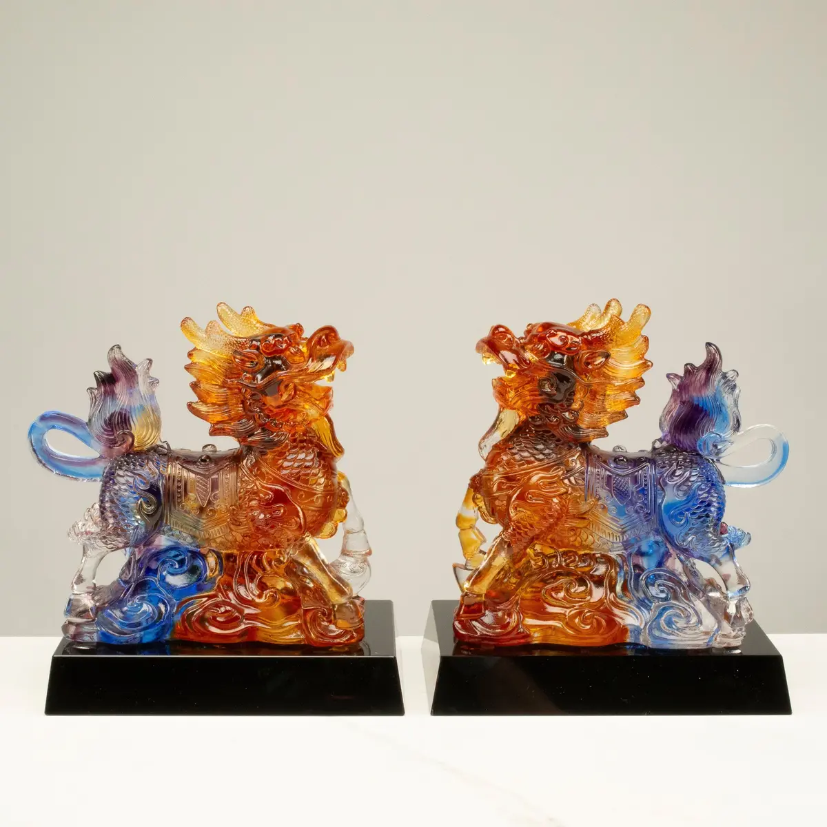 Elegant Qilin Crystal Carving Pair With Detachable Base - A Symbol Of Good Luck And Prosperity 1