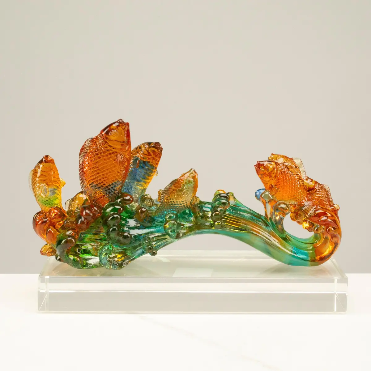 Glorious Fish Stream Crystal Carving - A Symbol Of Abundance And Prosperity 1