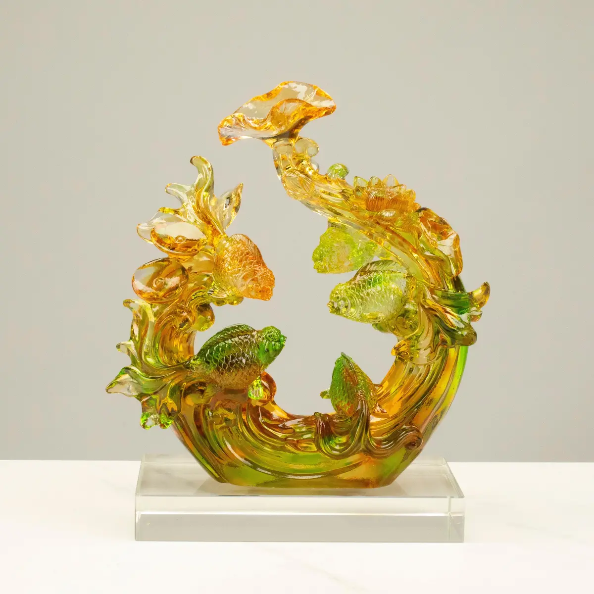 Glorious Fish Stream Crystal Carving With Detachable Base - A Symbol Of Abundance And Prosperity 1