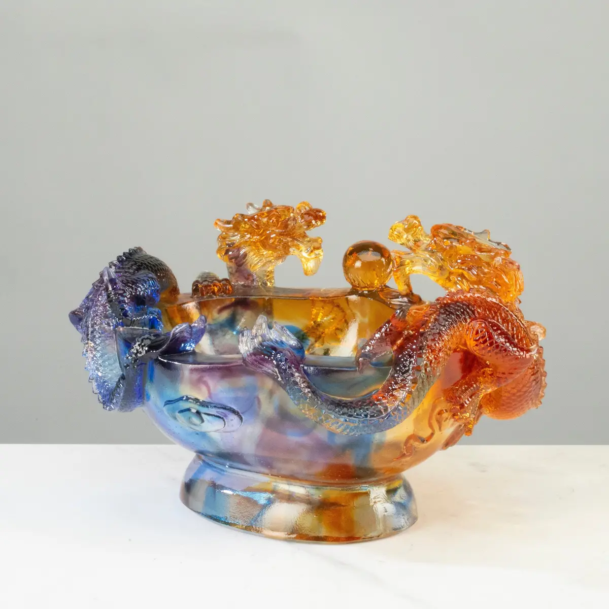 Magnificent Dragon Bowl Crystal Carving - A Symbol Of Power And Good Fortune 1
