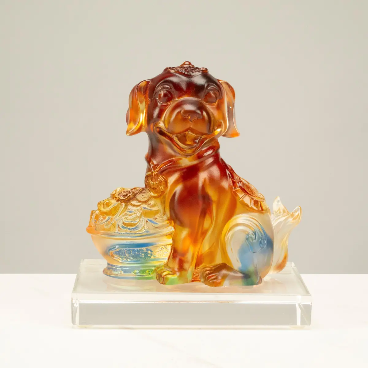 Money Dog Glass Carving Art 1