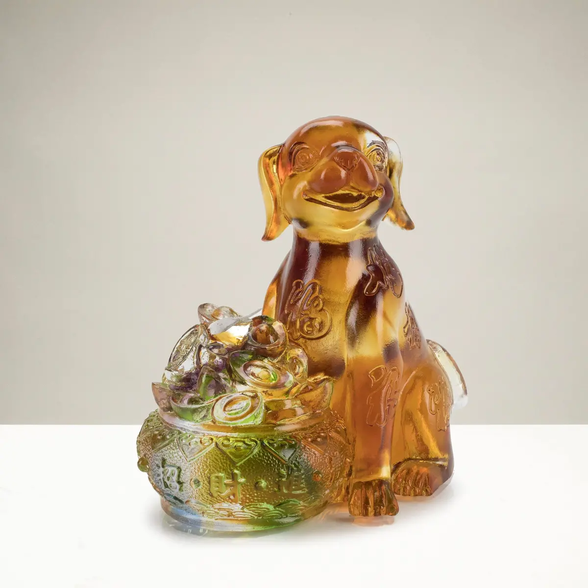 Money Dog Glass Carving Art 1