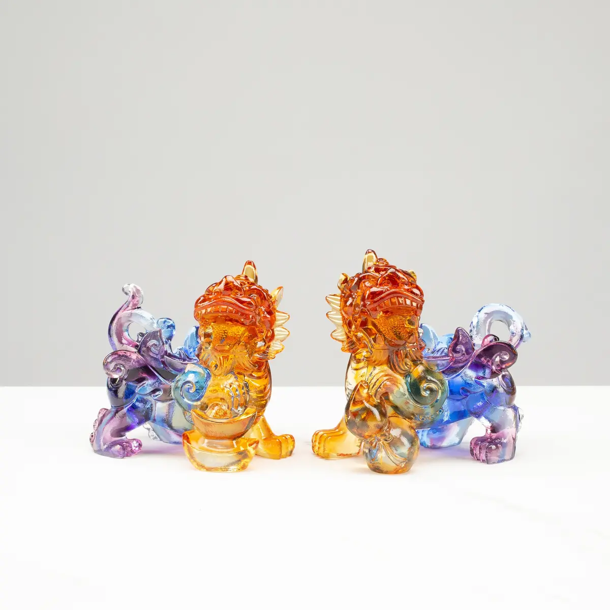 Protective Foo Dog Crystal Carving Pair - A Symbol Of Good Luck And Protection 1